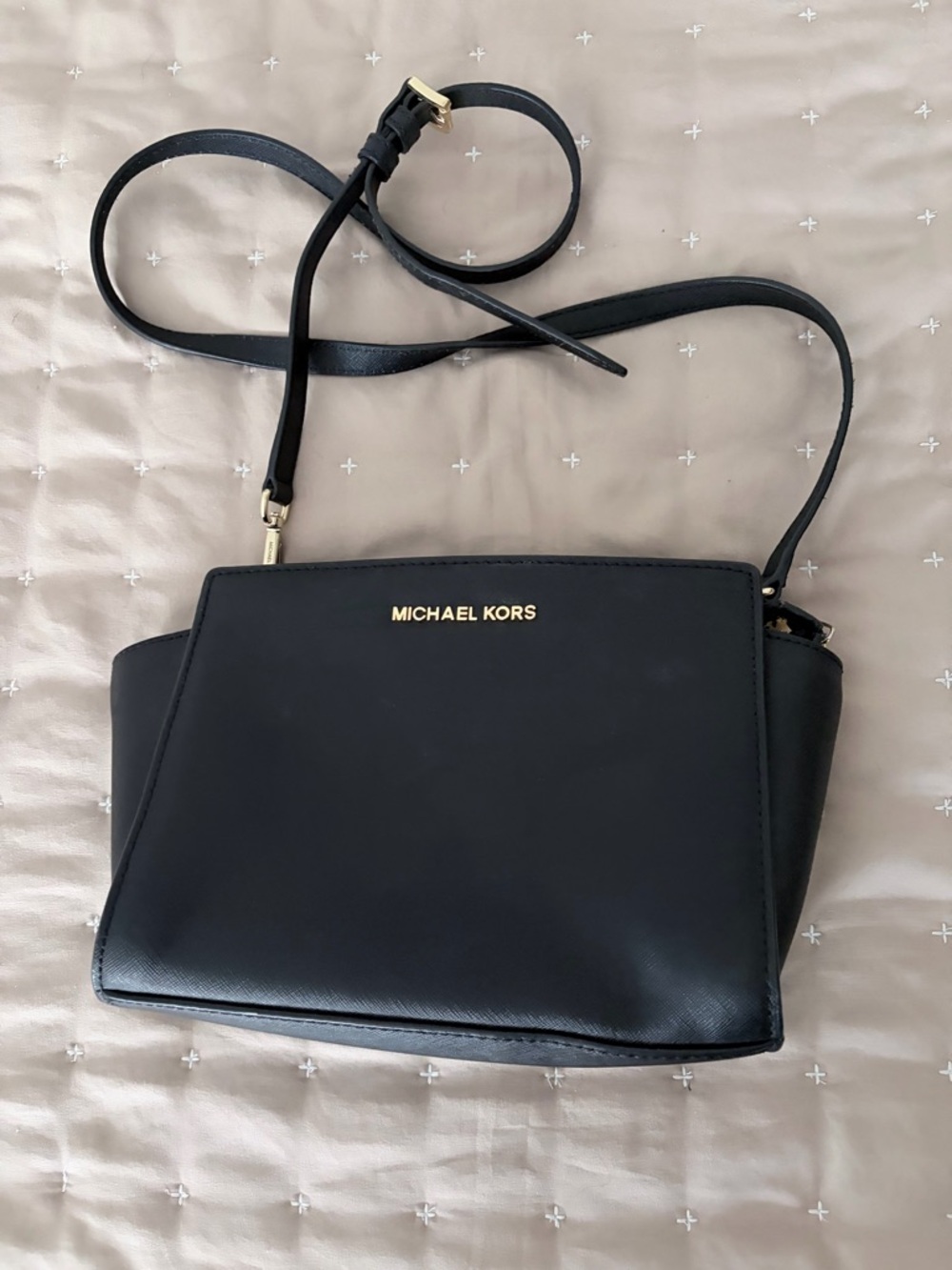 Michael Kors Black Leather Crossbody with Gold Hardware